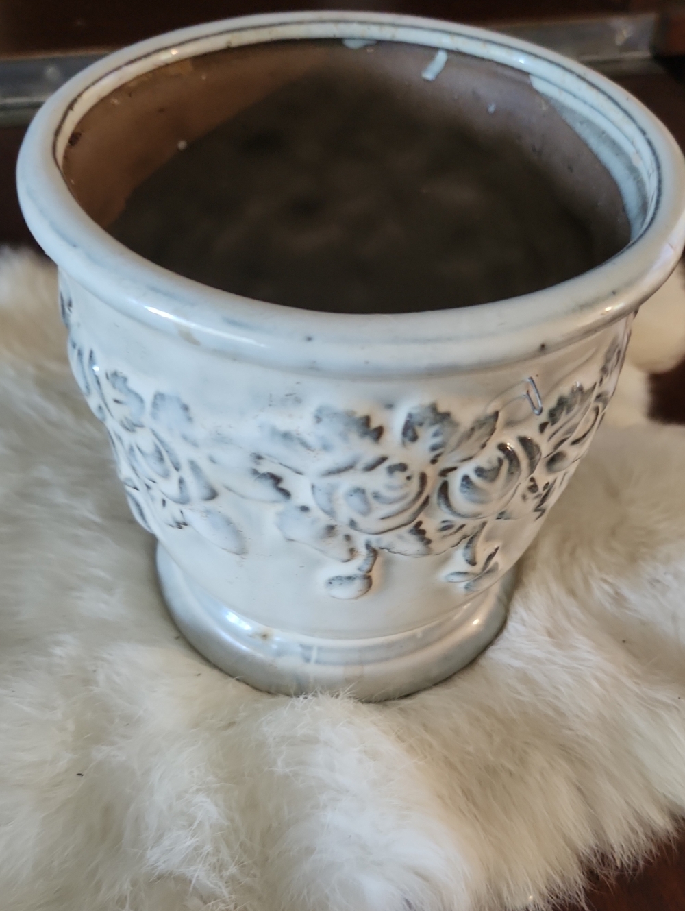 White Embossed Ceramic Planter